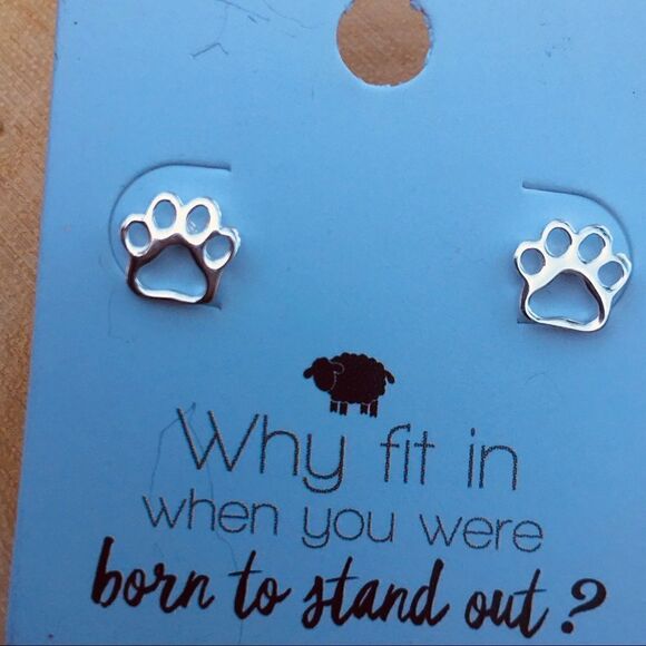 Children's Silver Paw Print Ear Studs - Picture 1 of 3